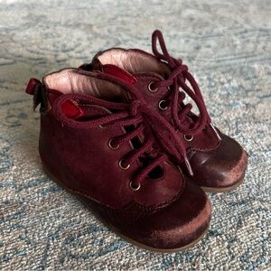 Jacadi Infant Baby Shoes Booties Size 20 Burgundy Red